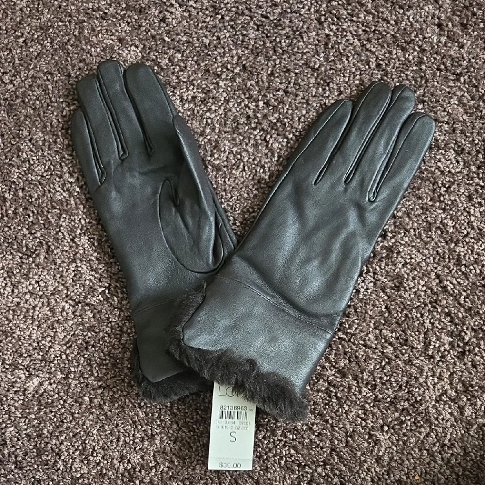 NEW Ann Taylor Loft Brown Leather Fur Trim Gloves S